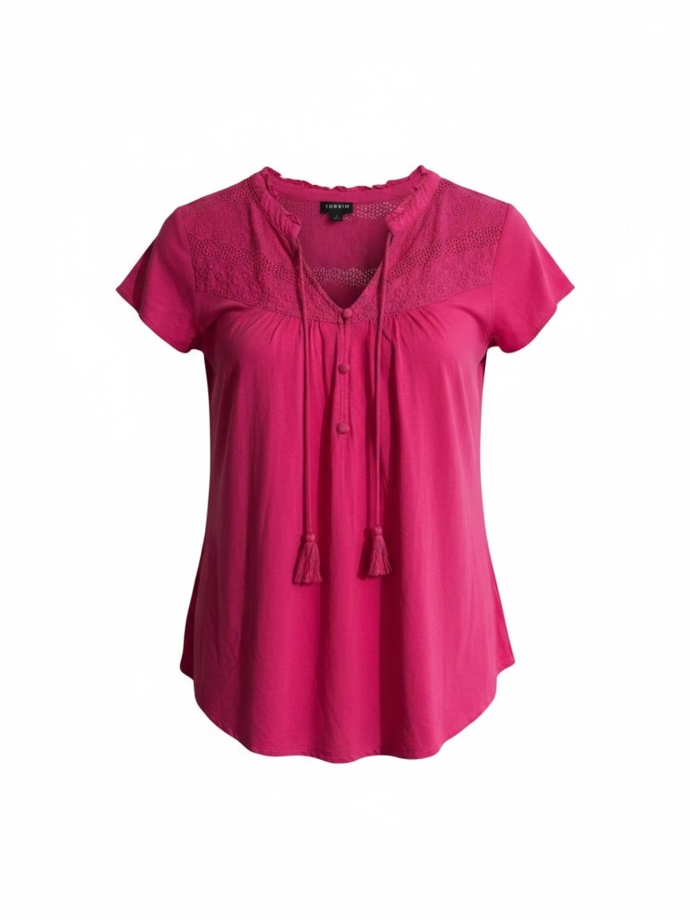 Torrid Fuchsia Lace-Yoke Peasant Top